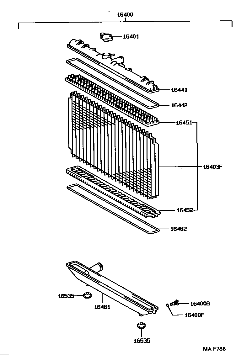 Toyota COROLLA RADIATOR & WATER OUTLET EPC diagram — MAF788