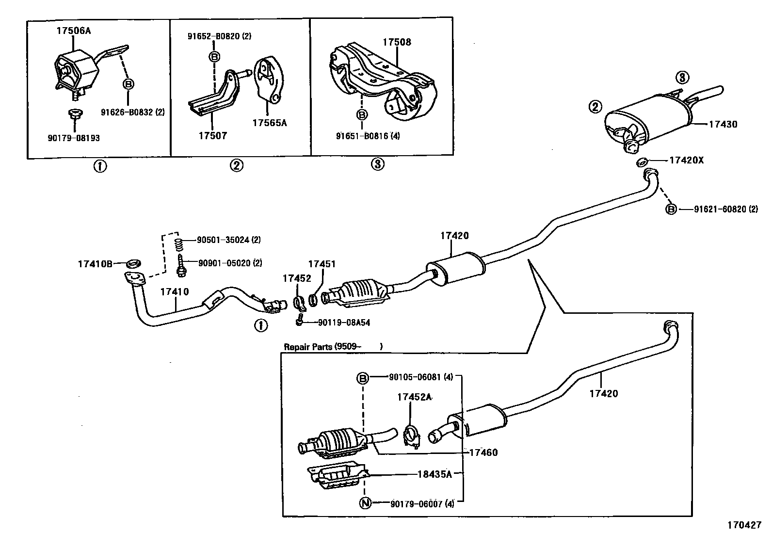 Toyota COROLLA Exhaust Pipe EPC diagram — 170427