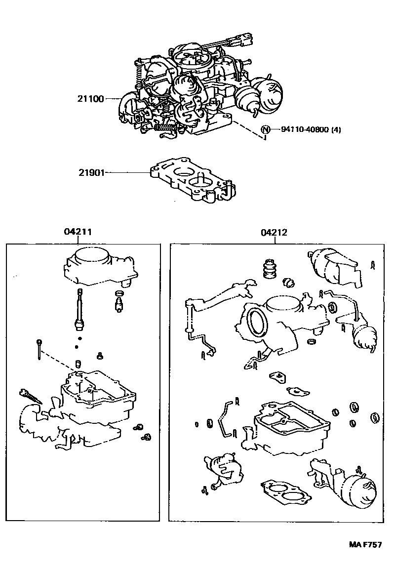 Toyota COROLLA carburetor assembly EPC diagram — MAF757
