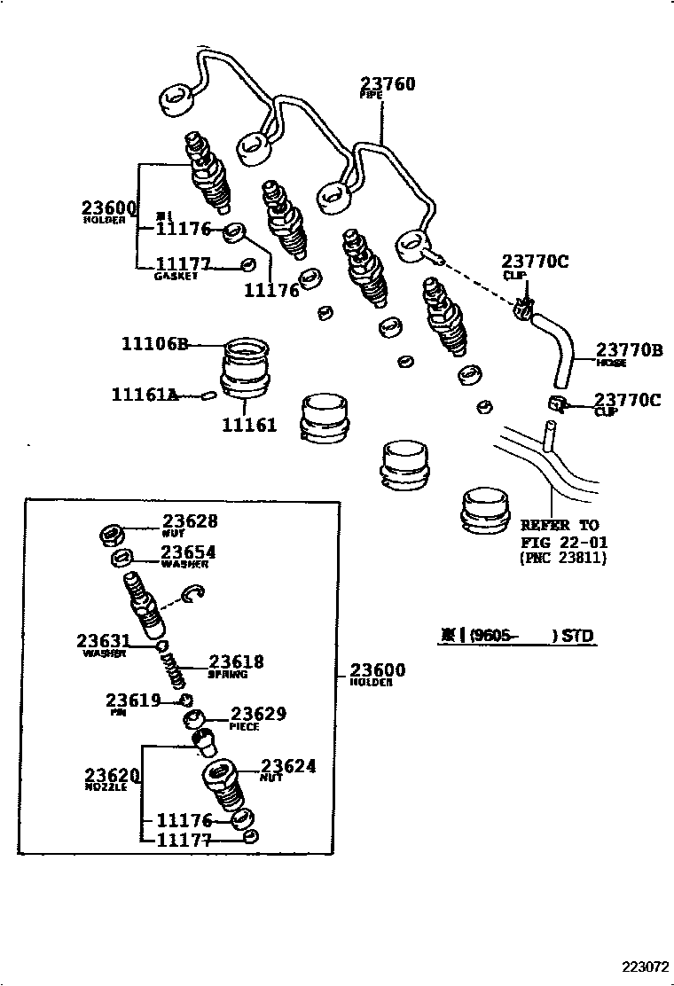 Toyota COROLLA 喷油嘴 EPC diagram — 223072