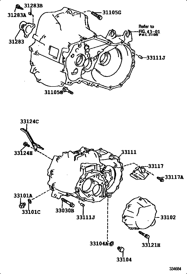 Toyota COROLLA 离合器壳和变速器壳(MTM) EPC diagram — 334684