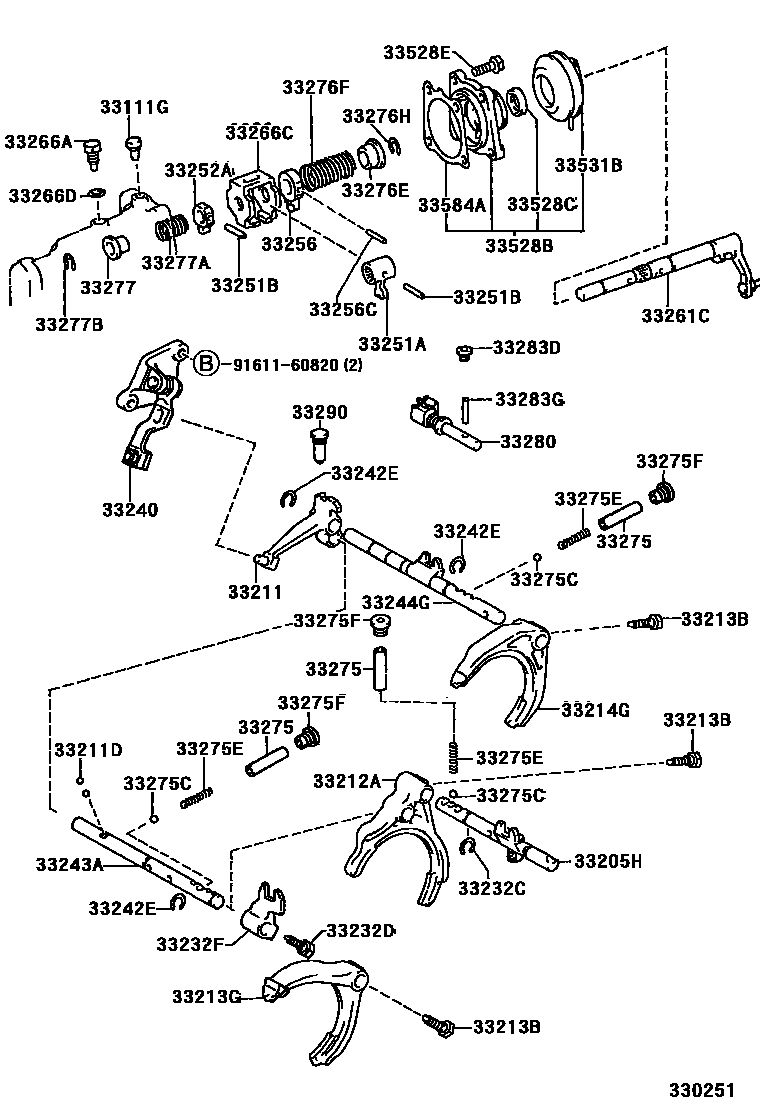 Toyota COROLLA 换档拨叉和换档杆轴(MTM) EPC diagram — 330251
