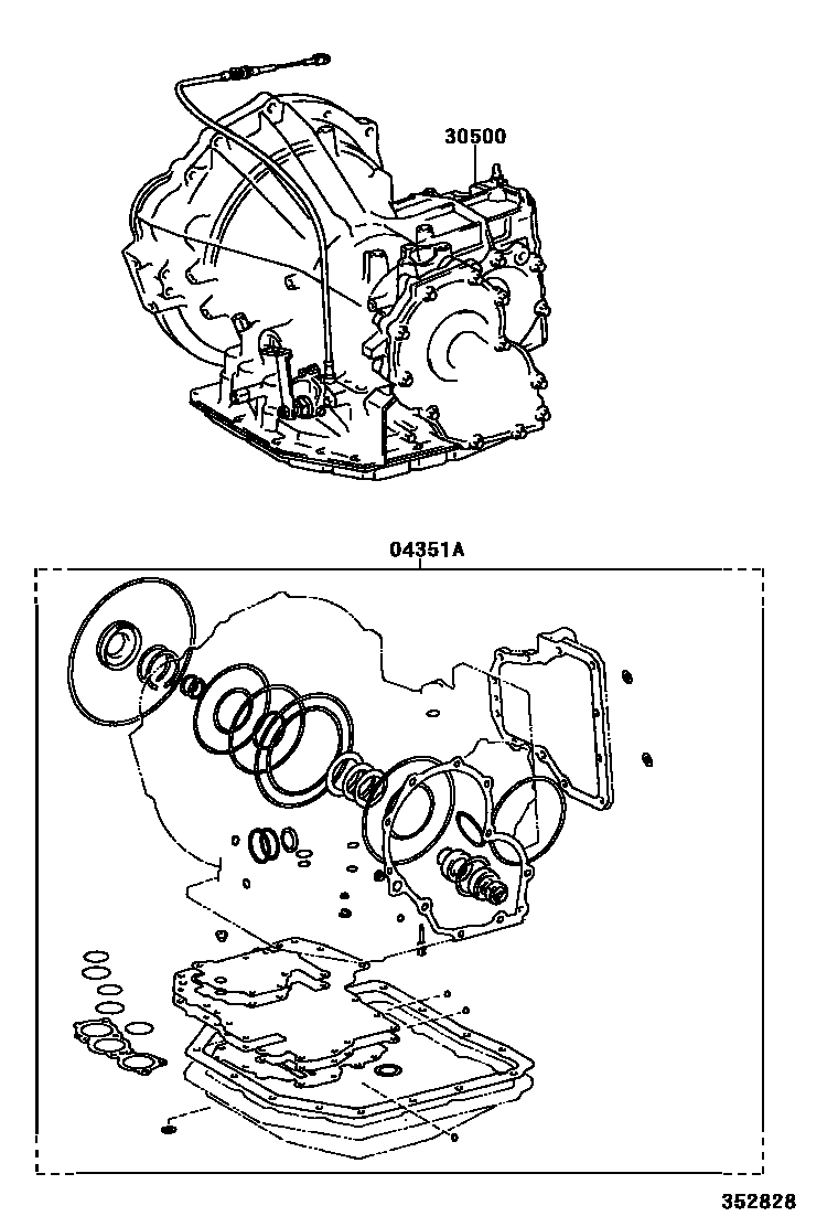 Toyota COROLLA 传动桥或变速器总成和衬垫组件(ATM) EPC diagram — 352828