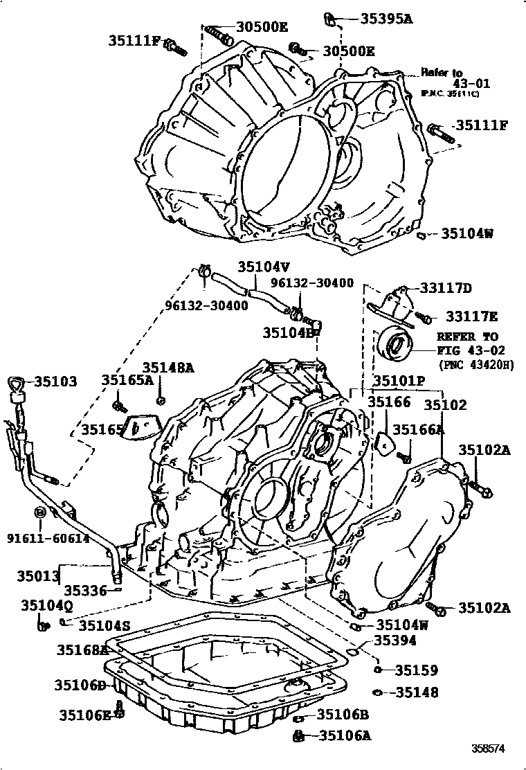 Toyota COROLLA 变速器壳和油底壳(ATM) EPC diagram — 358574