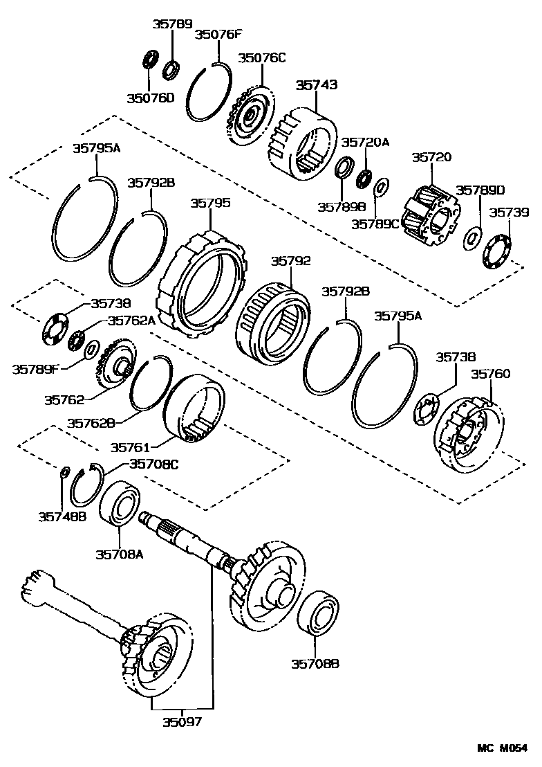 Toyota COROLLA 行星齿轮、倒档活塞和中间轴齿轮(ATM) EPC diagram — MCM054