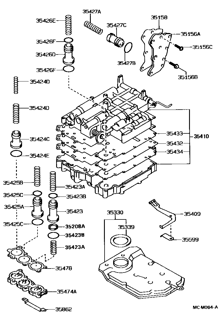 Toyota COROLLA 阀体和滤油网(ATM) EPC diagram — MCM064A