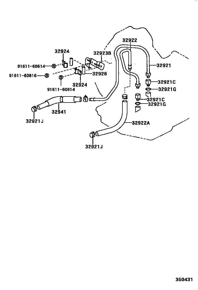 Toyota COROLLA 变速器油冷却器和配管(ATM) EPC diagram — 350431