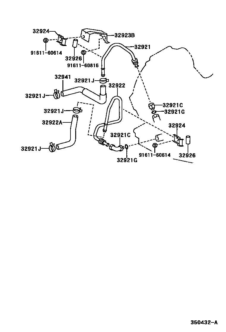 Toyota COROLLA 变速器油冷却器和配管(ATM) EPC diagram — 350432A