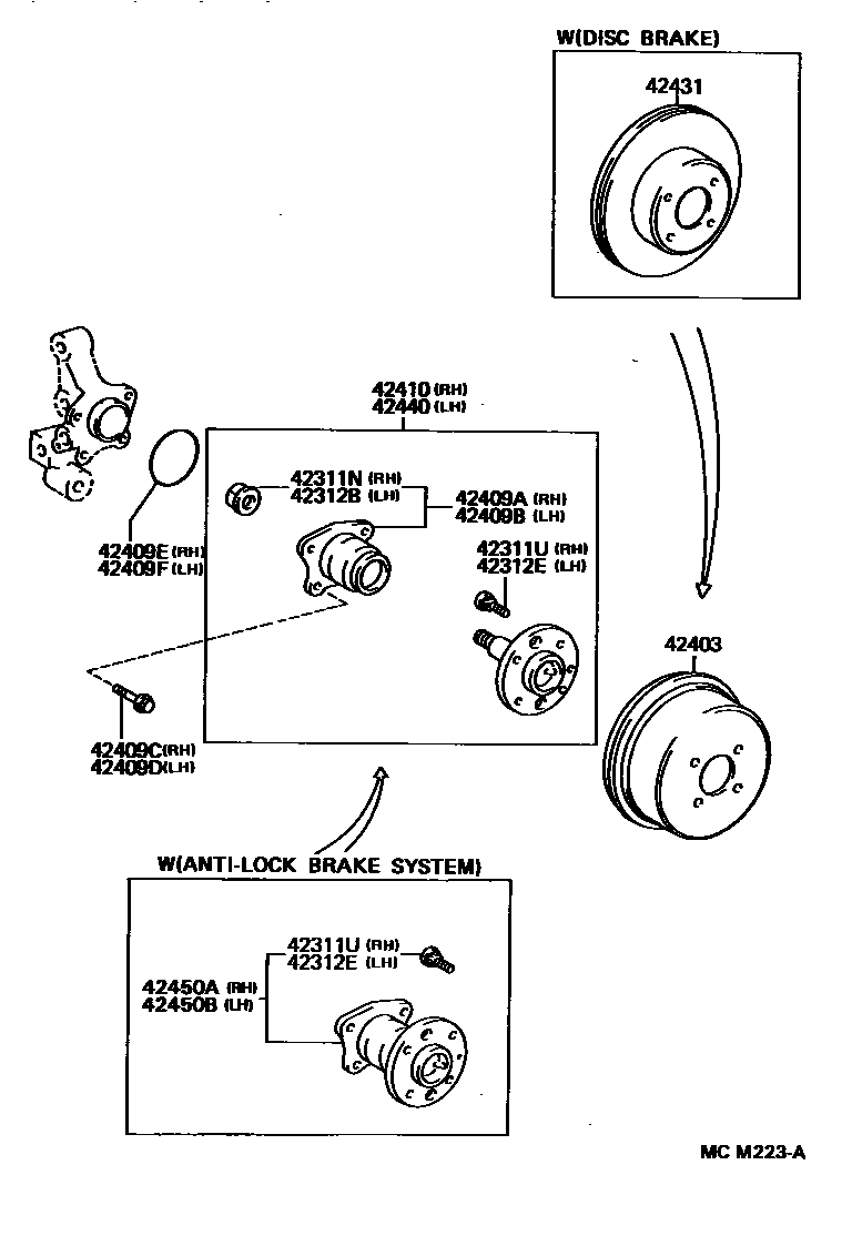 Toyota COROLLA 后桥半轴和后桥轮毂 EPC diagram — MCM223A