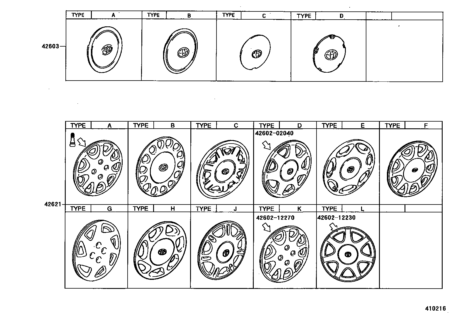 Toyota COROLLA 车轮和车轮盖 EPC diagram — 410216