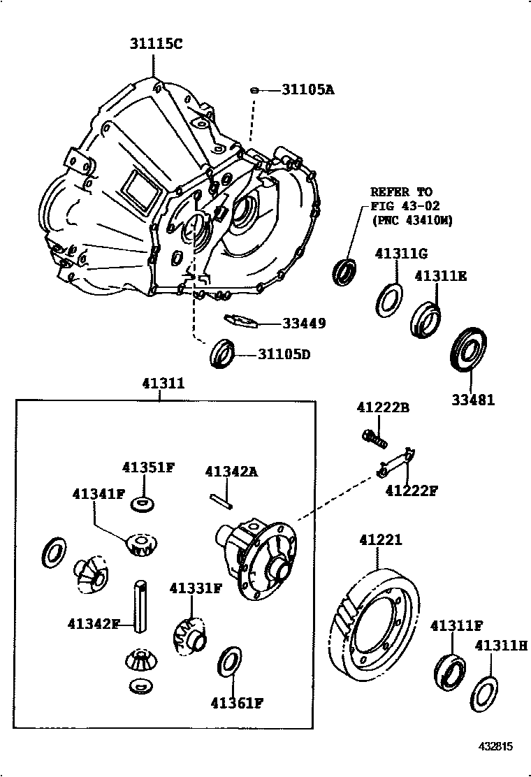 Toyota COROLLA 前桥壳和差速器 EPC diagram — 432815