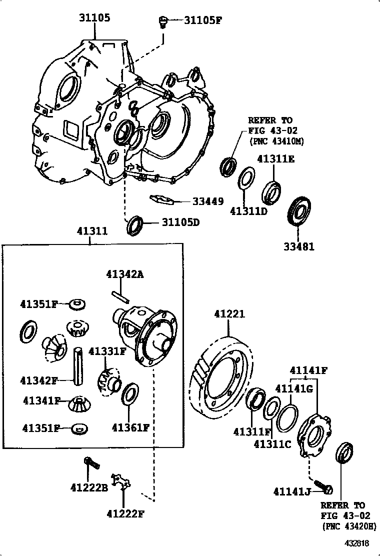 Toyota COROLLA 前桥壳和差速器 EPC diagram — 432818