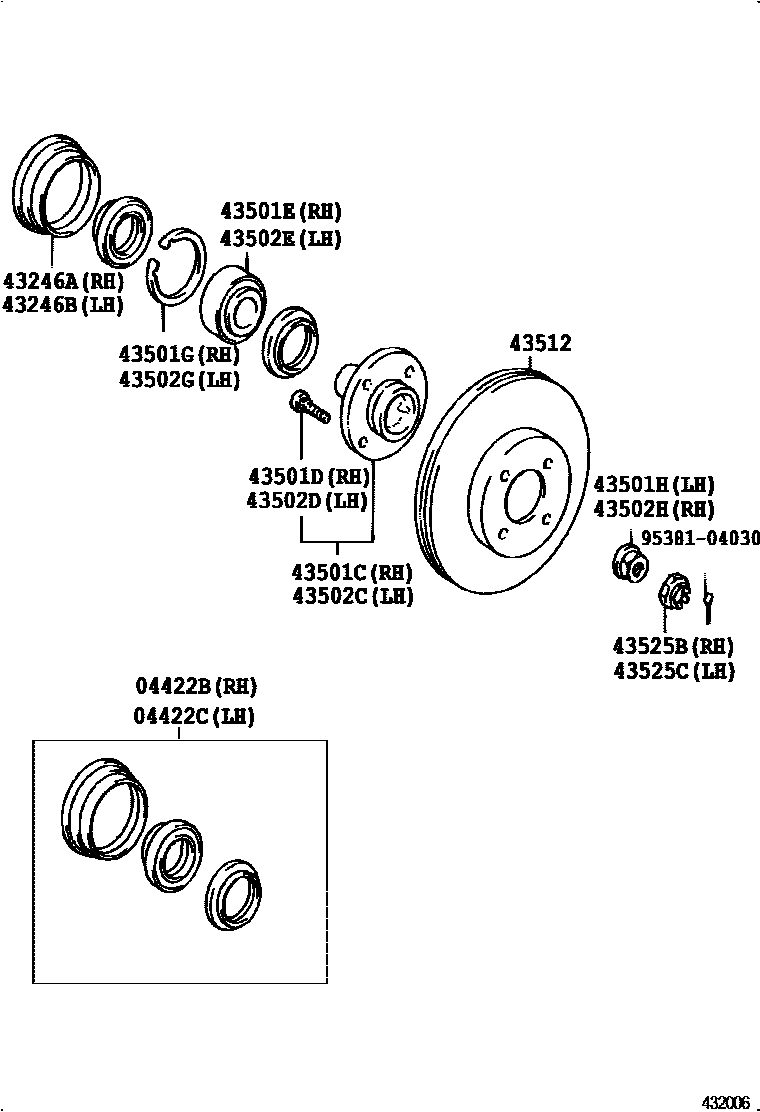 Toyota COROLLA Front Axle Hub EPC diagram — 432006