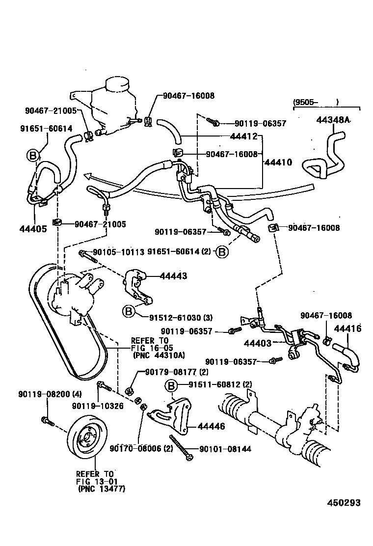 Toyota COROLLA 动力转向配管 EPC diagram — 450293