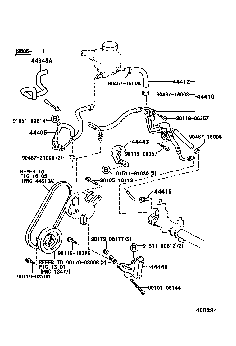 Toyota COROLLA 动力转向配管 EPC diagram — 450294