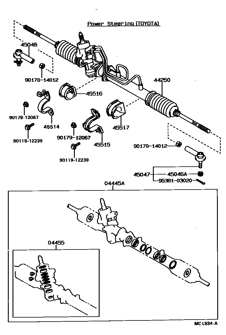 Toyota COROLLA 前转向齿轮和连杆 EPC diagram — MCL934A