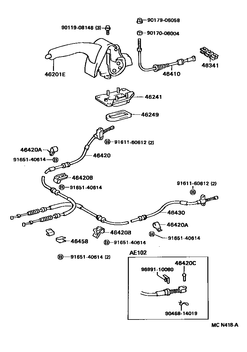 Toyota COROLLA Parking Brake & Cable EPC diagram — MCN418A