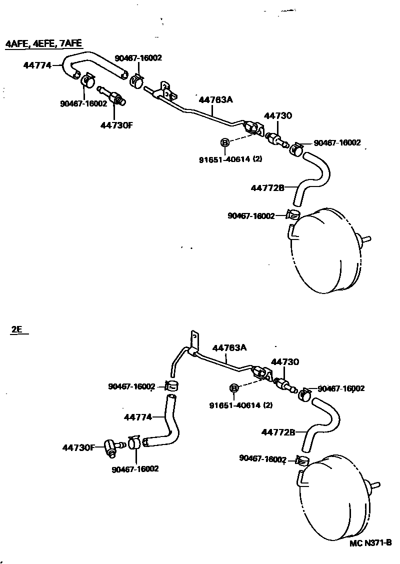 Toyota COROLLA 制动助力器和真空管 EPC diagram — MCN371B