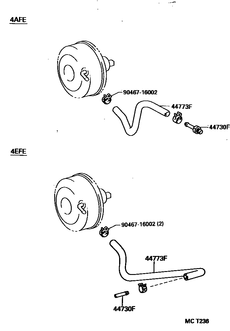 Toyota COROLLA 制动助力器和真空管 EPC diagram — MCT236