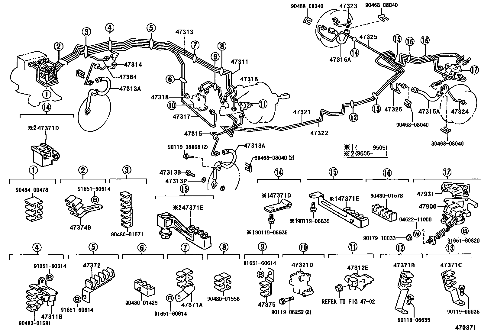 Toyota COROLLA 制动配管和卡箍 EPC diagram — 470371