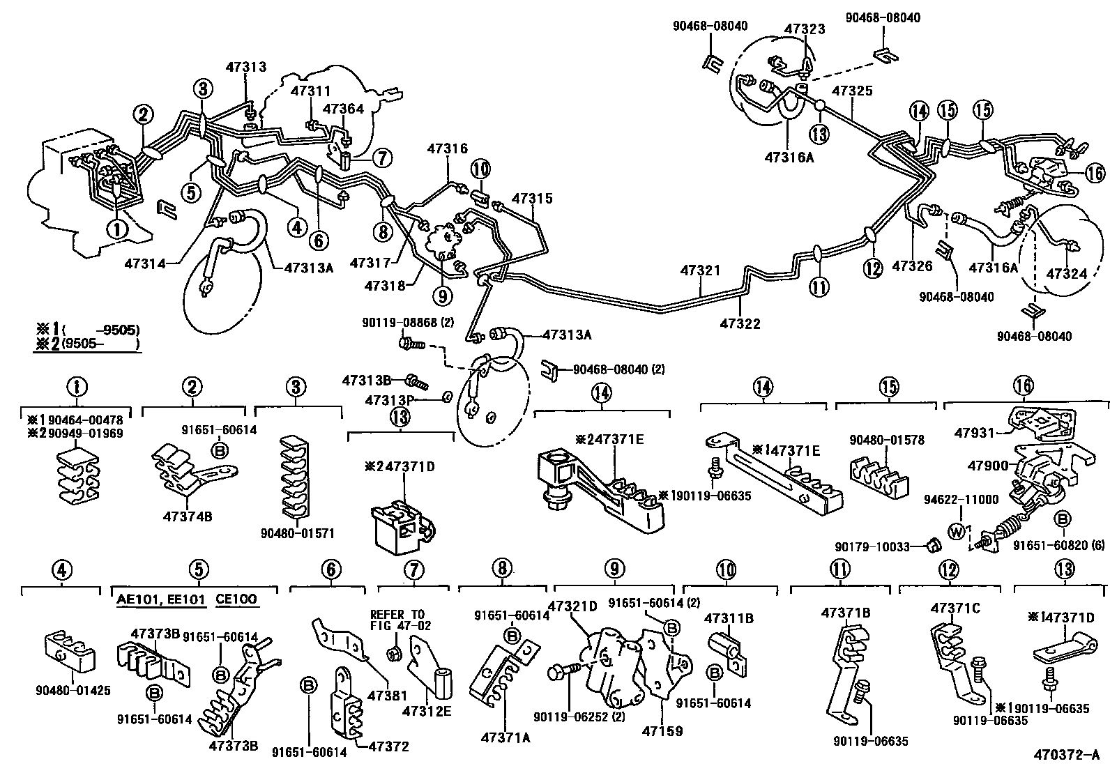 Toyota COROLLA 制动配管和卡箍 EPC diagram — 470372A