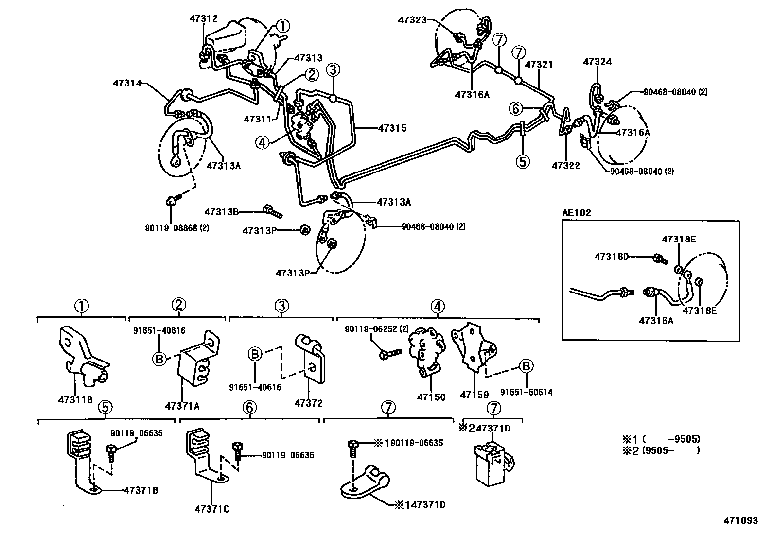 Toyota COROLLA 制动配管和卡箍 EPC diagram — 471093