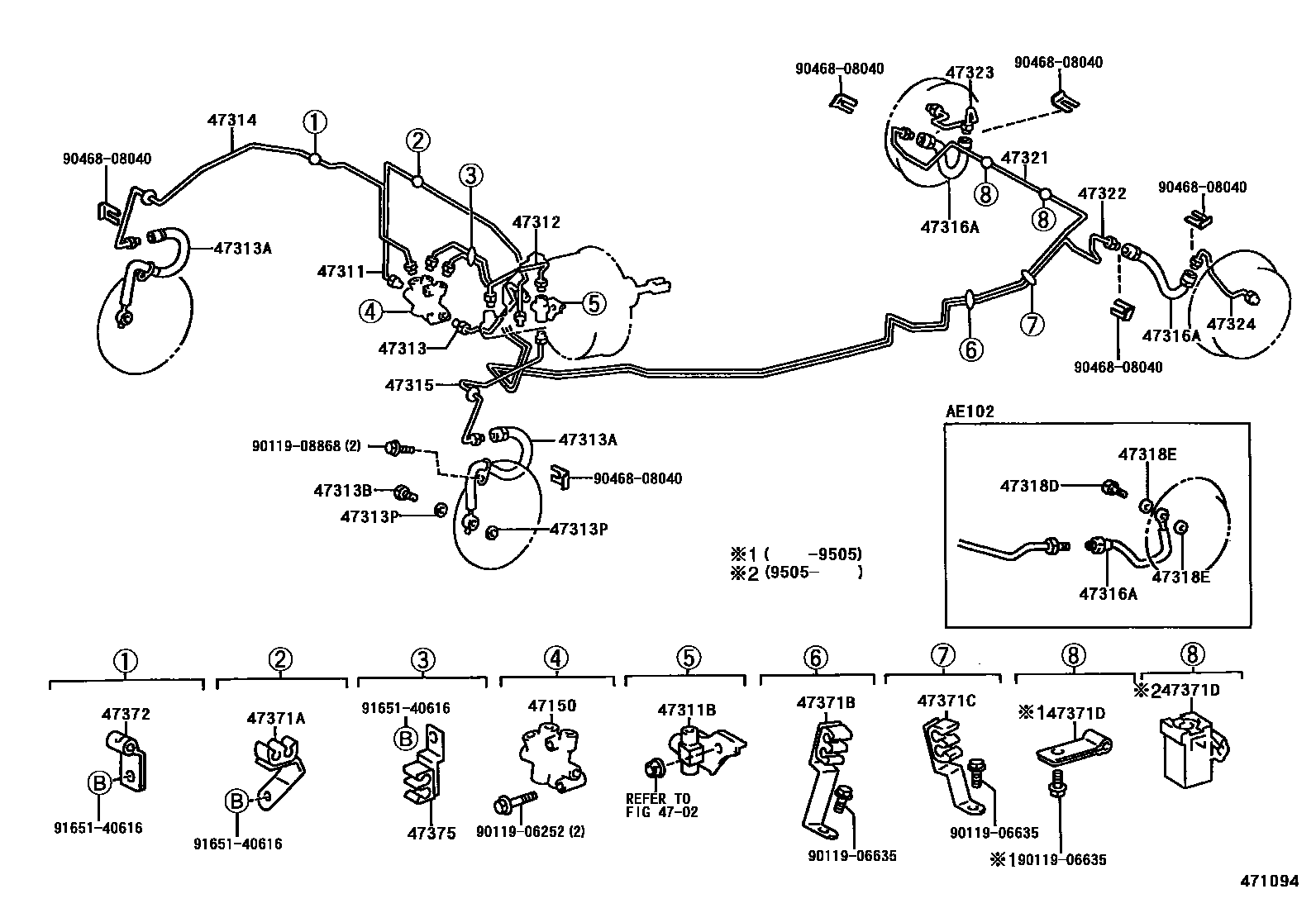 Toyota COROLLA 制动配管和卡箍 EPC diagram — 471094