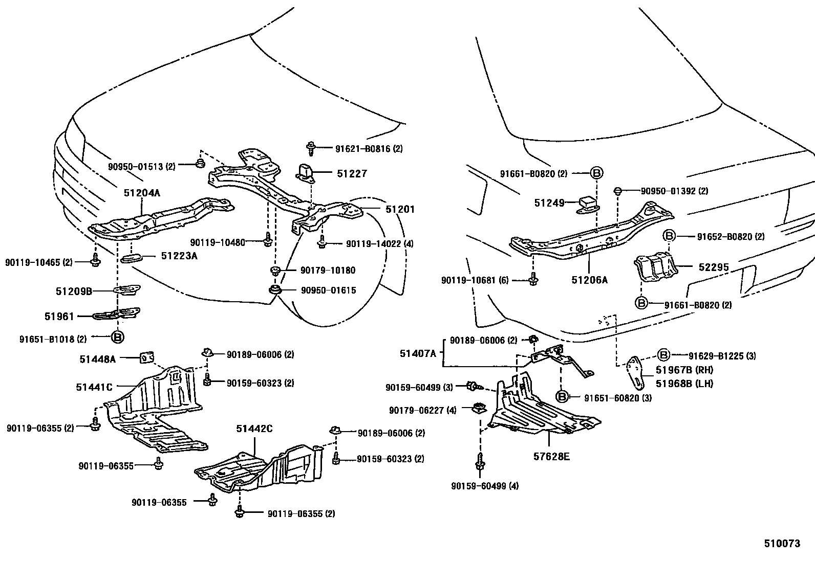 Toyota COROLLA 悬架横梁和发动机底罩 EPC diagram — 510073