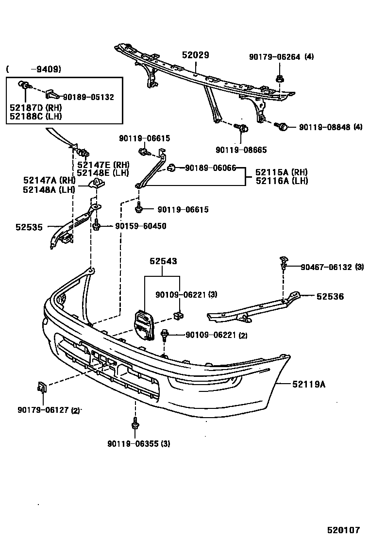 Toyota COROLLA 前保险杠及附件 EPC diagram — 520107