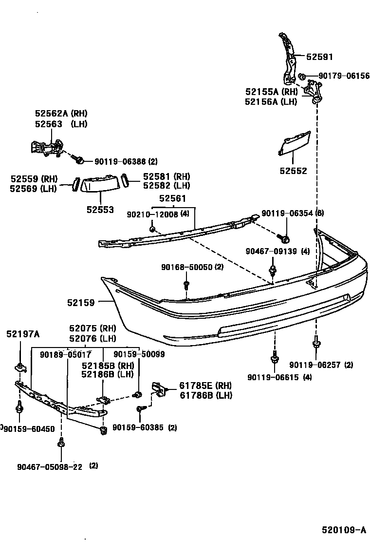 Toyota COROLLA 后保险杠及附件 EPC diagram — 520109A