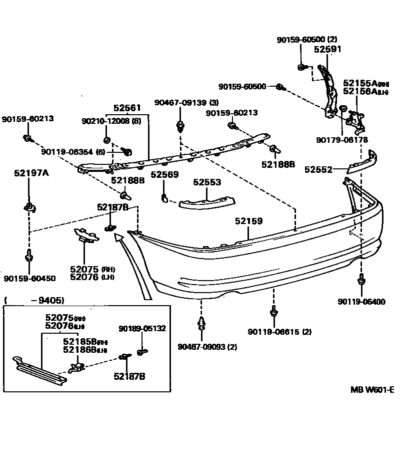 Toyota COROLLA 后保险杠及附件 EPC diagram — MBW601E