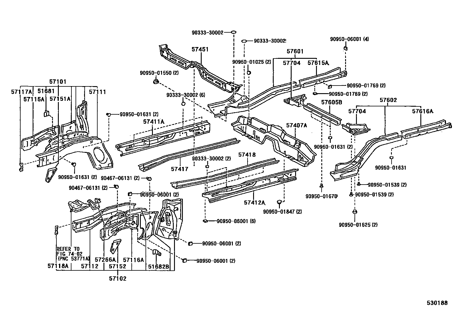 Toyota COROLLA Floor stringers EPC diagram — 530188