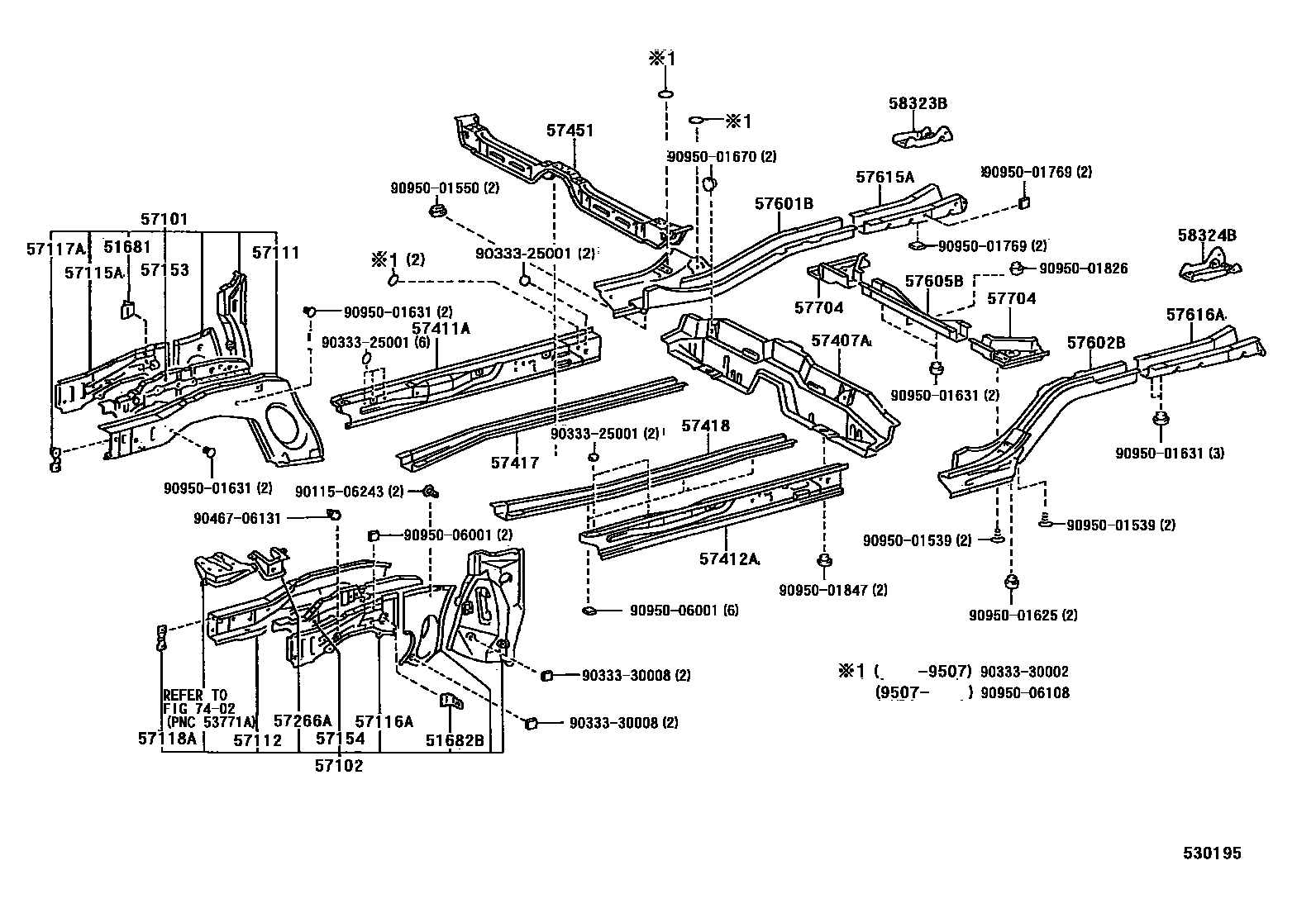 Toyota COROLLA Floor stringers EPC diagram — 530195
