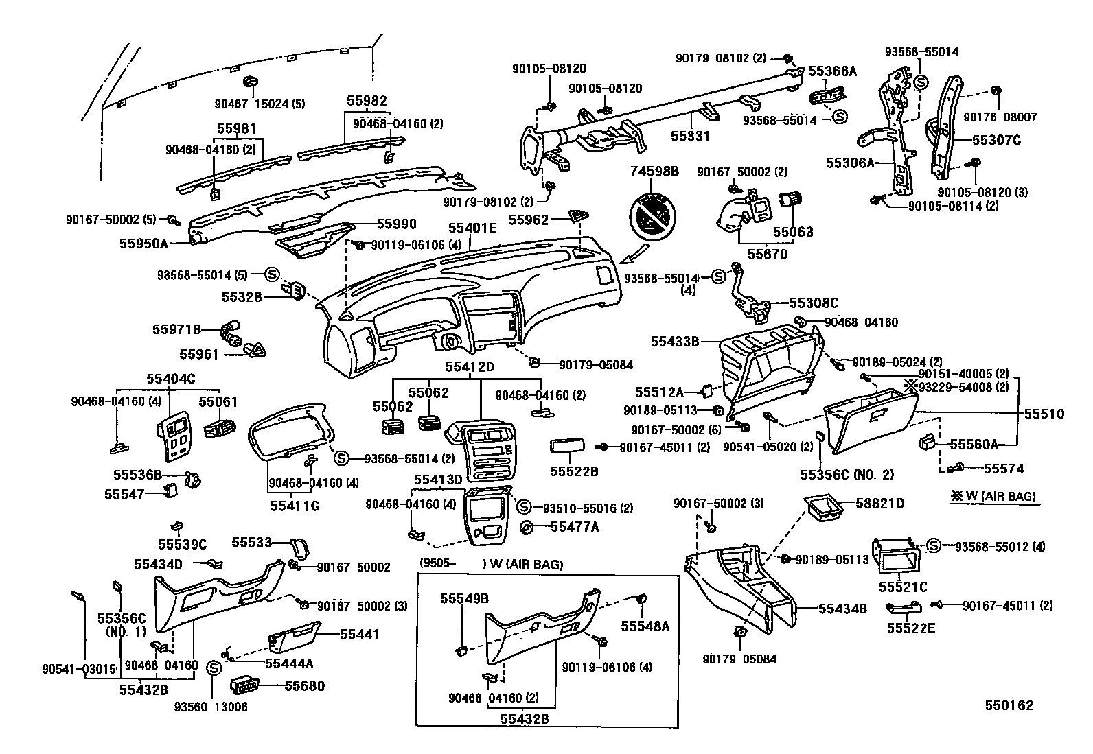 Toyota COROLLA 仪表板和手套箱 EPC diagram — 550162