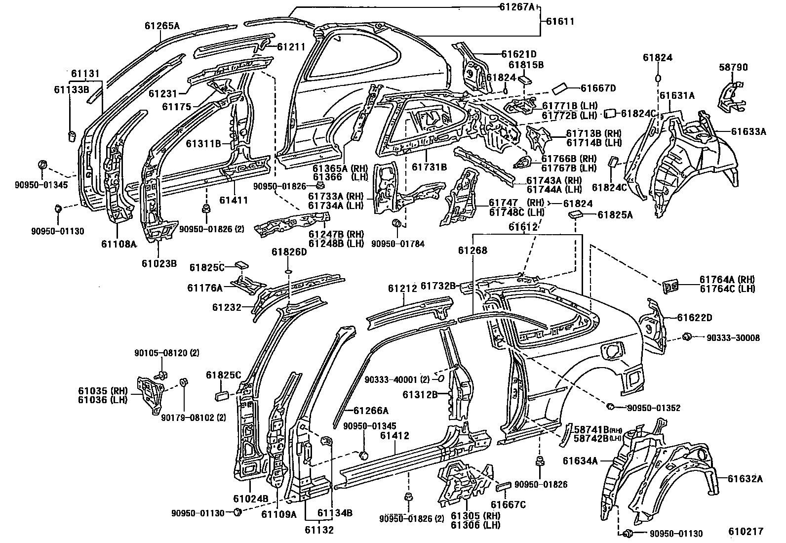 Toyota COROLLA 侧梁 EPC diagram — 610217