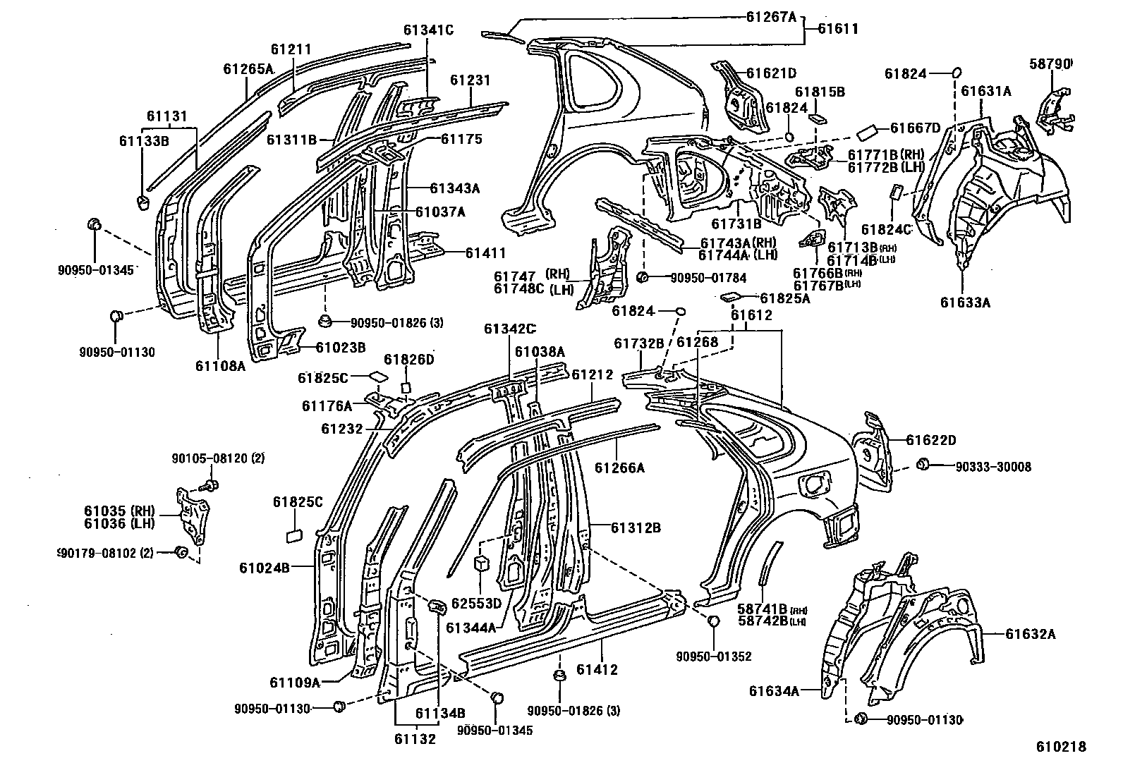Toyota COROLLA 侧梁 EPC diagram — 610218