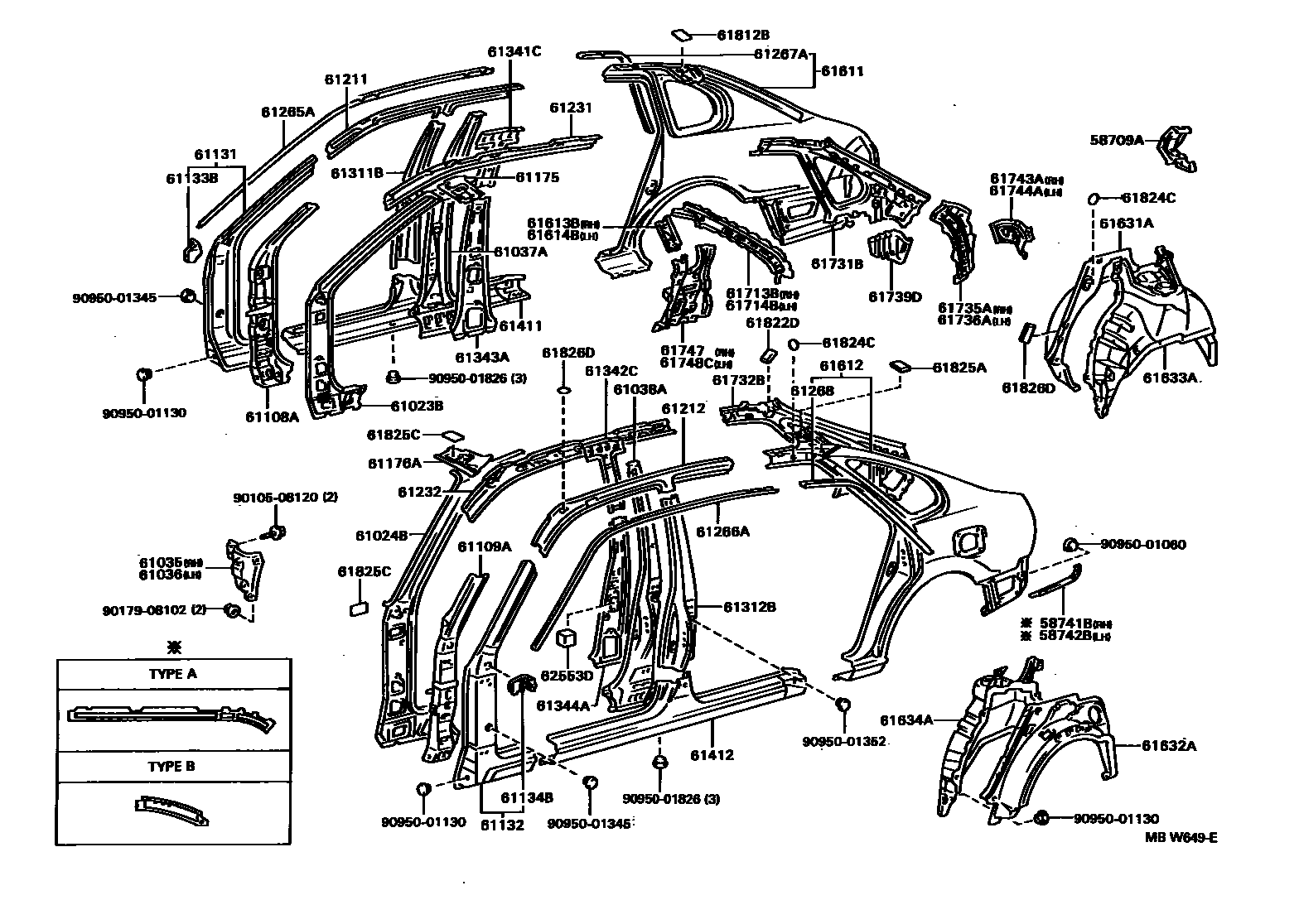 Toyota COROLLA 侧梁 EPC diagram — MBW649E