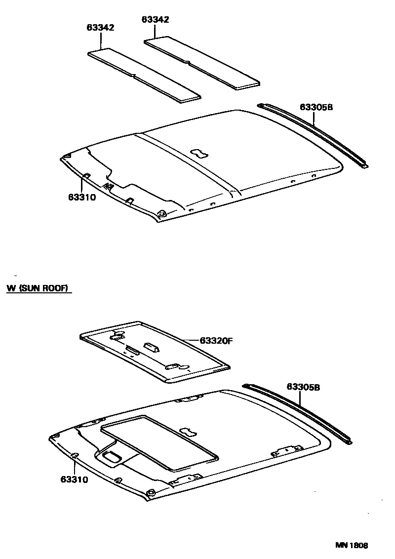 Toyota COROLLA 车顶内衬和消声垫 EPC diagram — MN1808