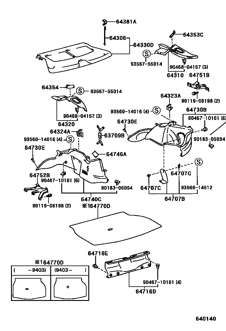 Toyota COROLLA 底板和底板装饰罩 EPC diagram — 640140