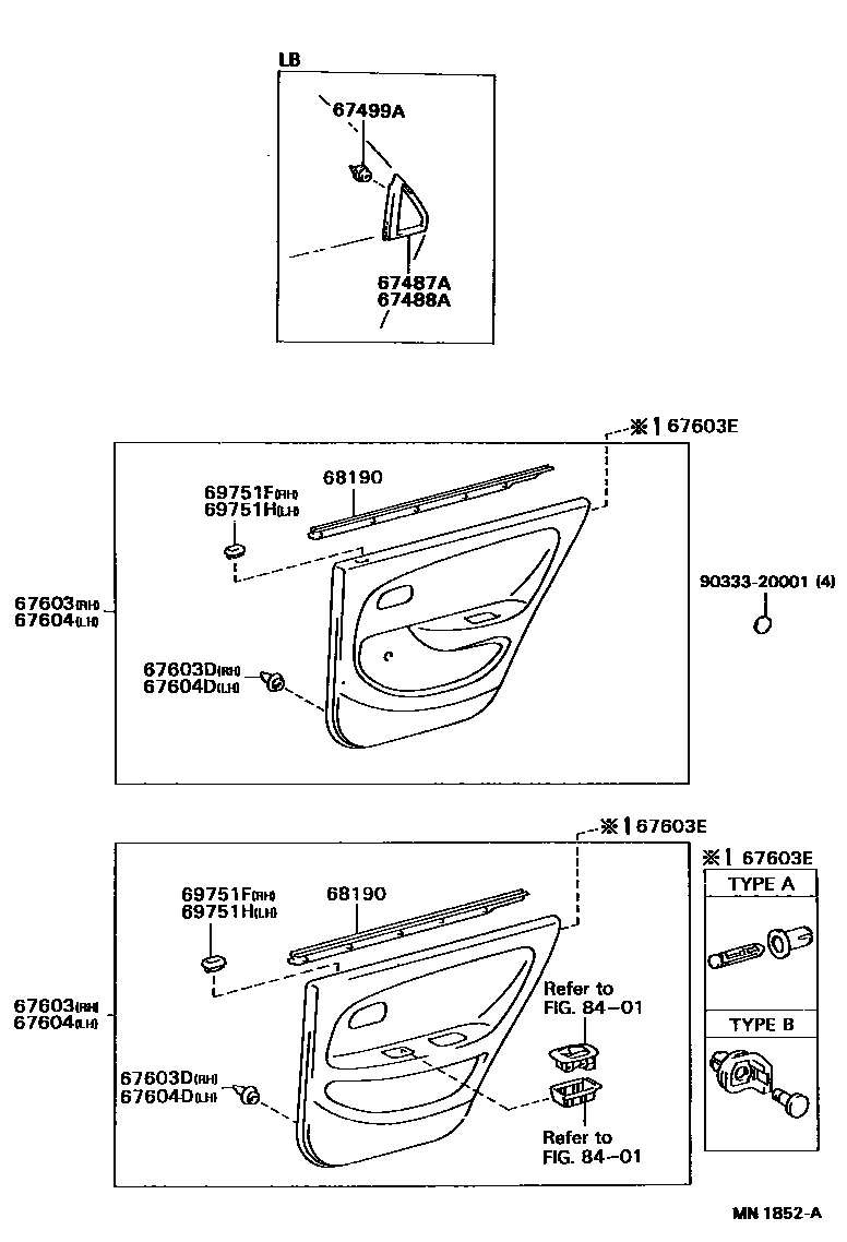 Toyota COROLLA 后门板和后门玻璃 EPC diagram — MN1852A