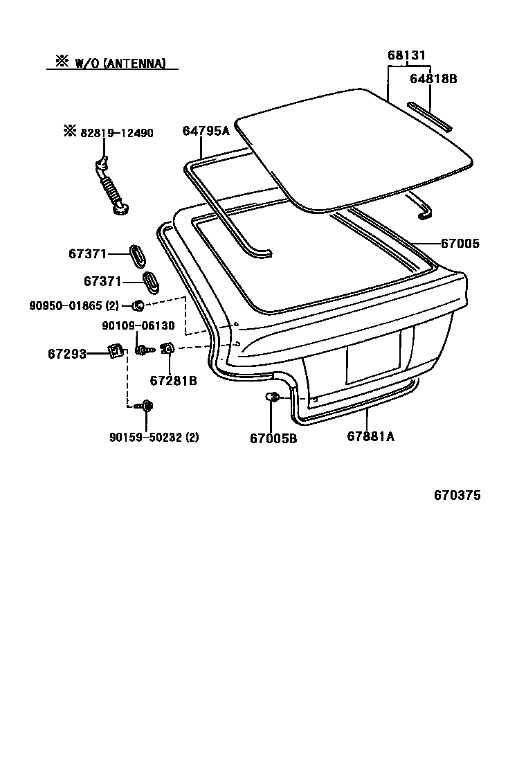 Toyota COROLLA 背门板和背门玻璃 EPC diagram — 670375