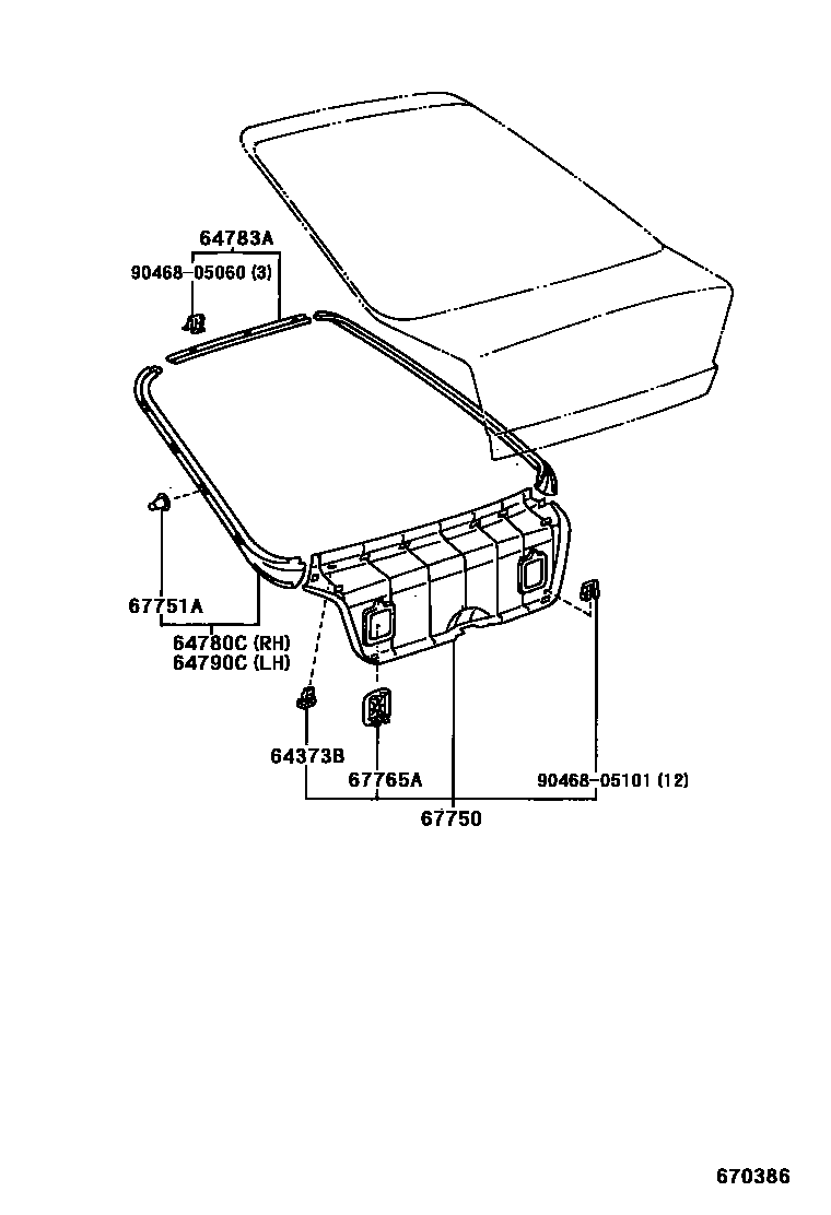 Toyota COROLLA 背门板和背门玻璃 EPC diagram — 670386