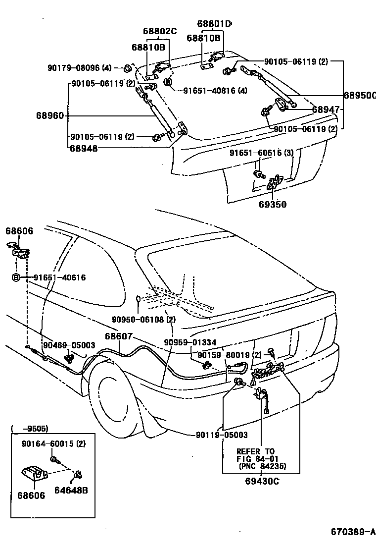 Toyota COROLLA 背门锁和背门把手 EPC diagram — 670389A