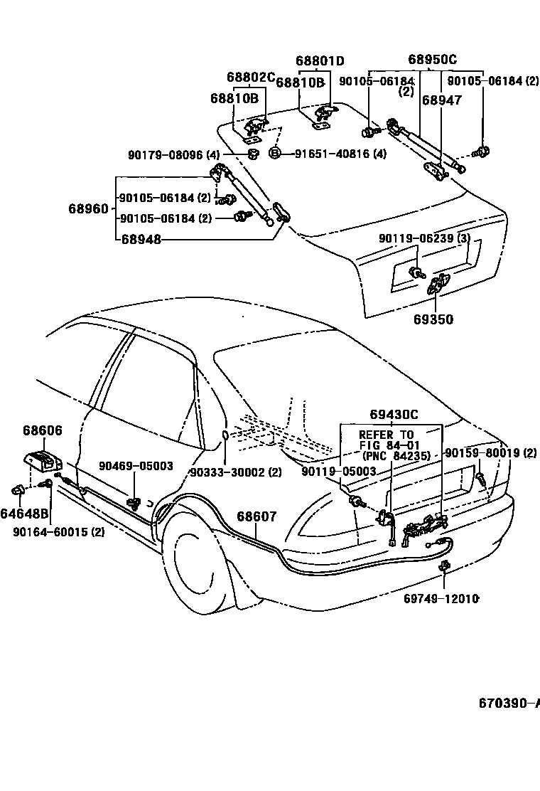 Toyota COROLLA 背门锁和背门把手 EPC diagram — 670390A