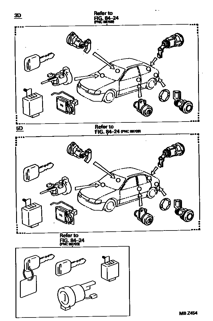 Toyota COROLLA 锁芯组件 EPC diagram — MBZ454