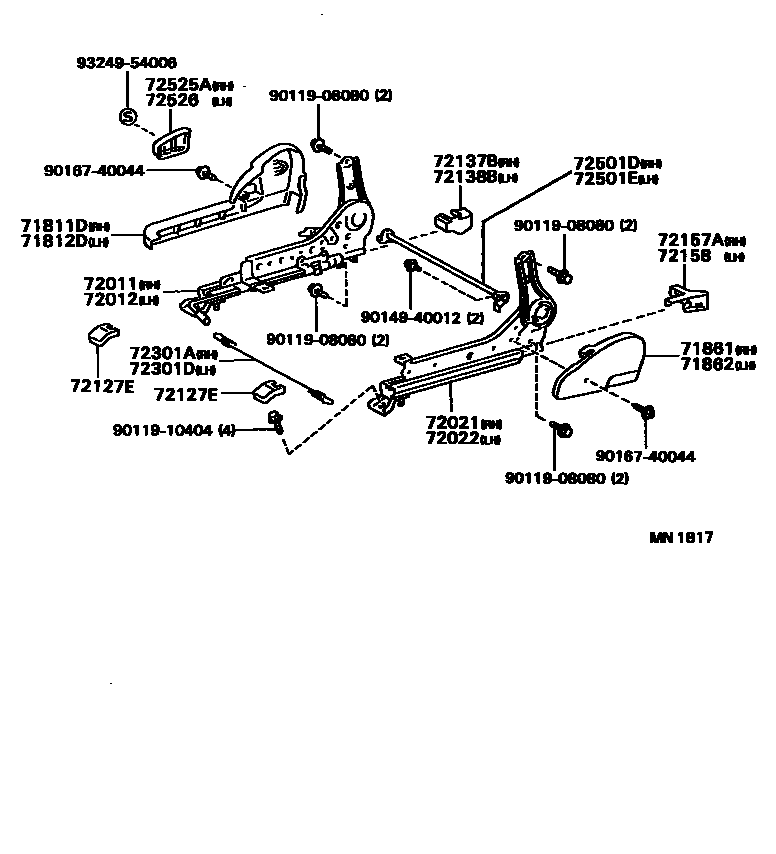 Toyota COROLLA 前排座椅和座椅滑轨 EPC diagram — MN1817