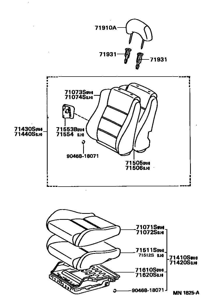 Toyota COROLLA 前排座椅和座椅滑轨 EPC diagram — MN1825A