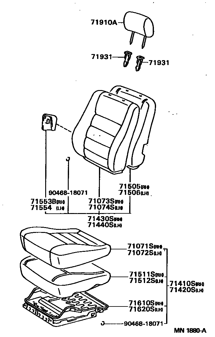 Toyota COROLLA 前排座椅和座椅滑轨 EPC diagram — MN1880A