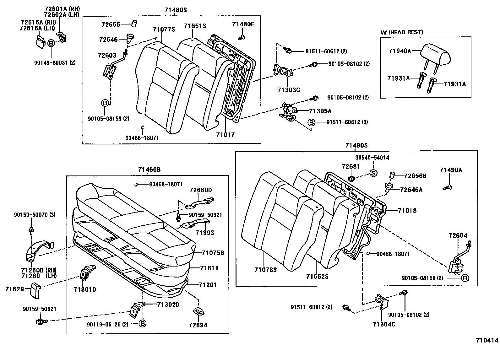 Toyota COROLLA 后排座椅和座椅滑轨 EPC diagram — 710414