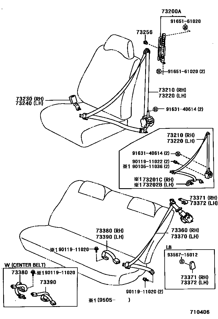 Toyota COROLLA 安全带和儿童保护座椅 EPC diagram — 710406